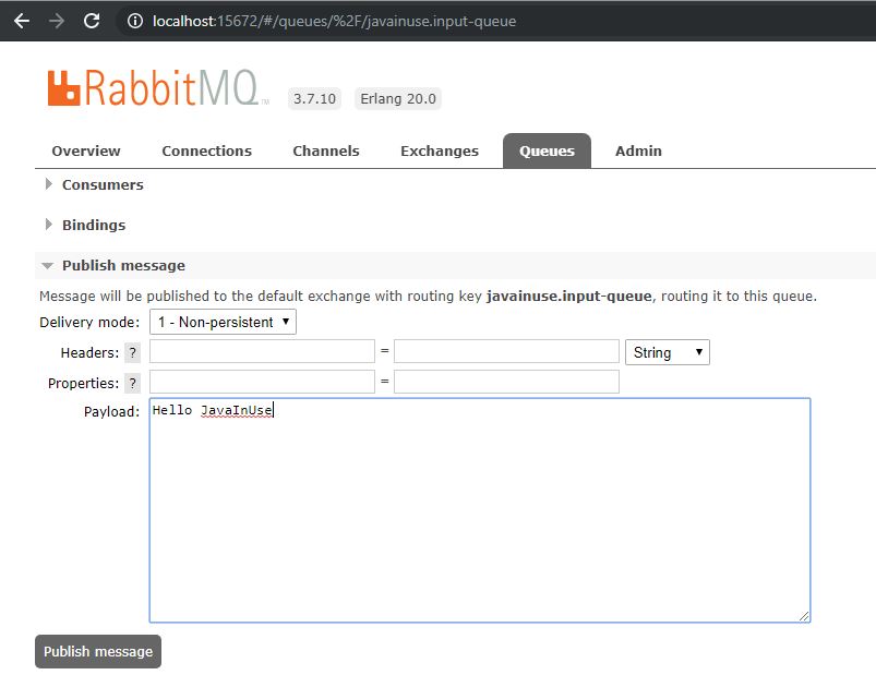 RabbitMQ Console publish message