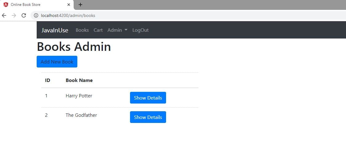 angular spring boot ecommerce admin view books