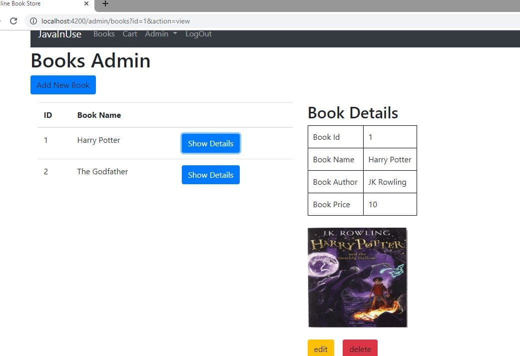 angular spring boot ecommerce admin show book details