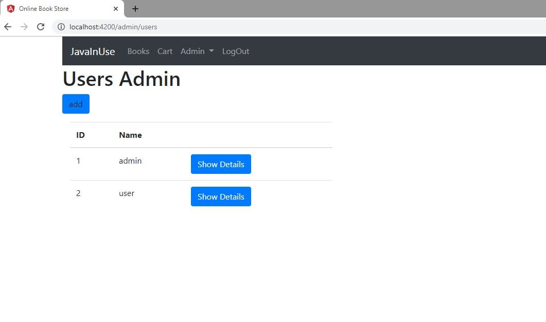 angular spring boot ecommerce admin view users