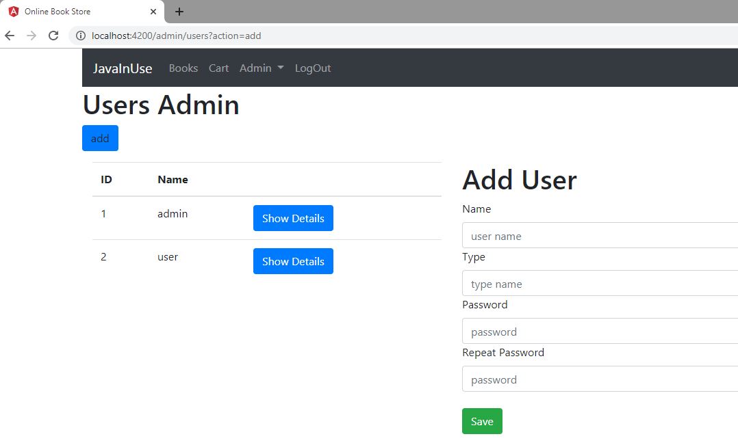 angular spring boot ecommerce admin add books