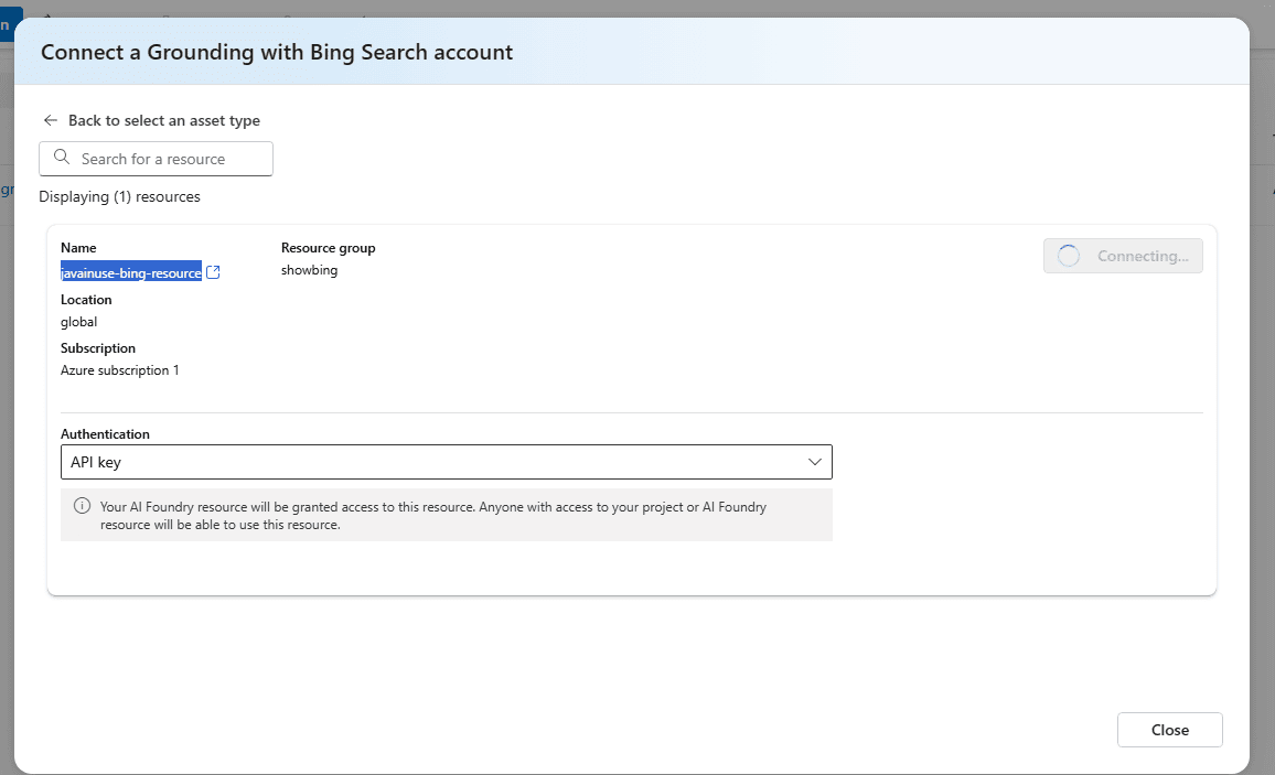 Select Bing Resource