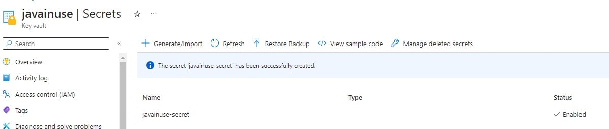 Azure Key Vault create secret