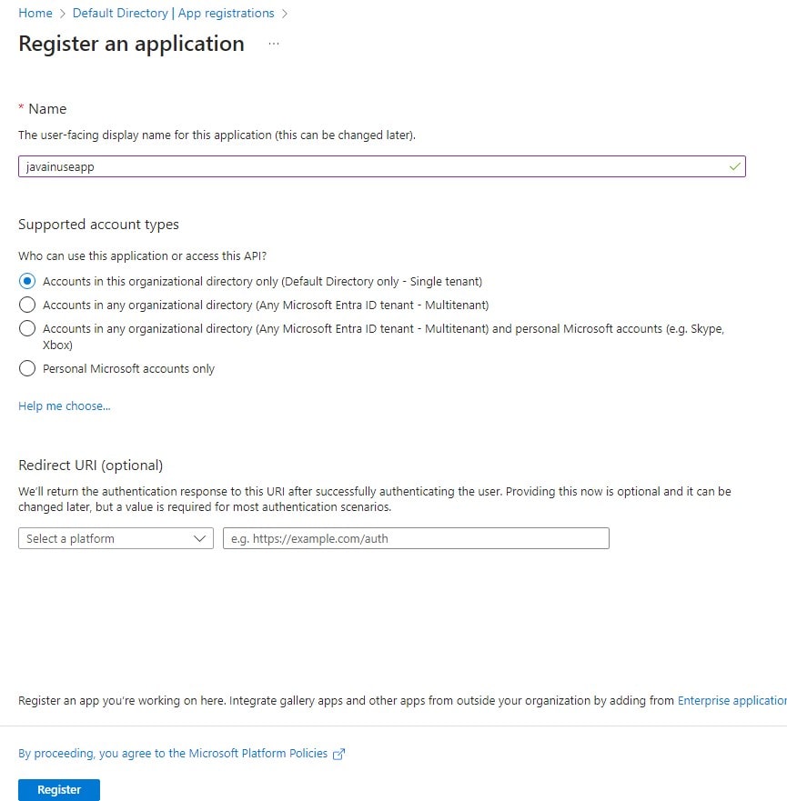 Azure AD (Entra ID) new Registration