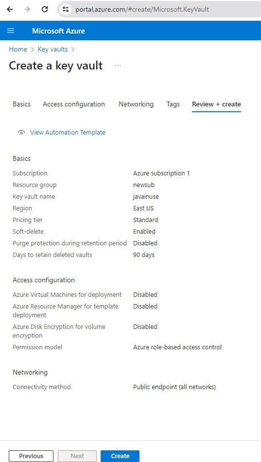 Azure Key Vault Java Example