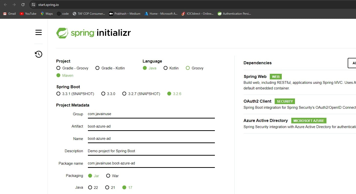 Spring Boot Azure AD (Entra ID) OAuth 2.0 Authentication Maven Application