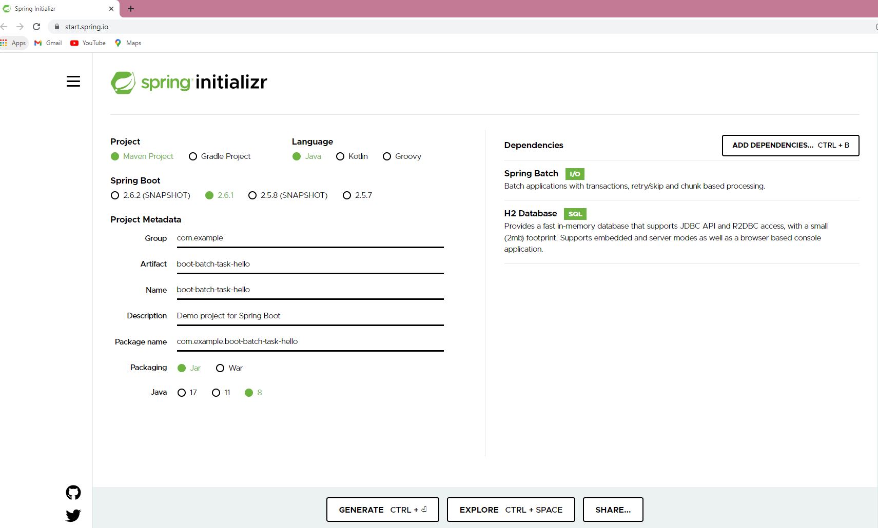 Spring Boot Batch Spring Initializr