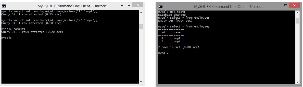 MySQL Database commit data