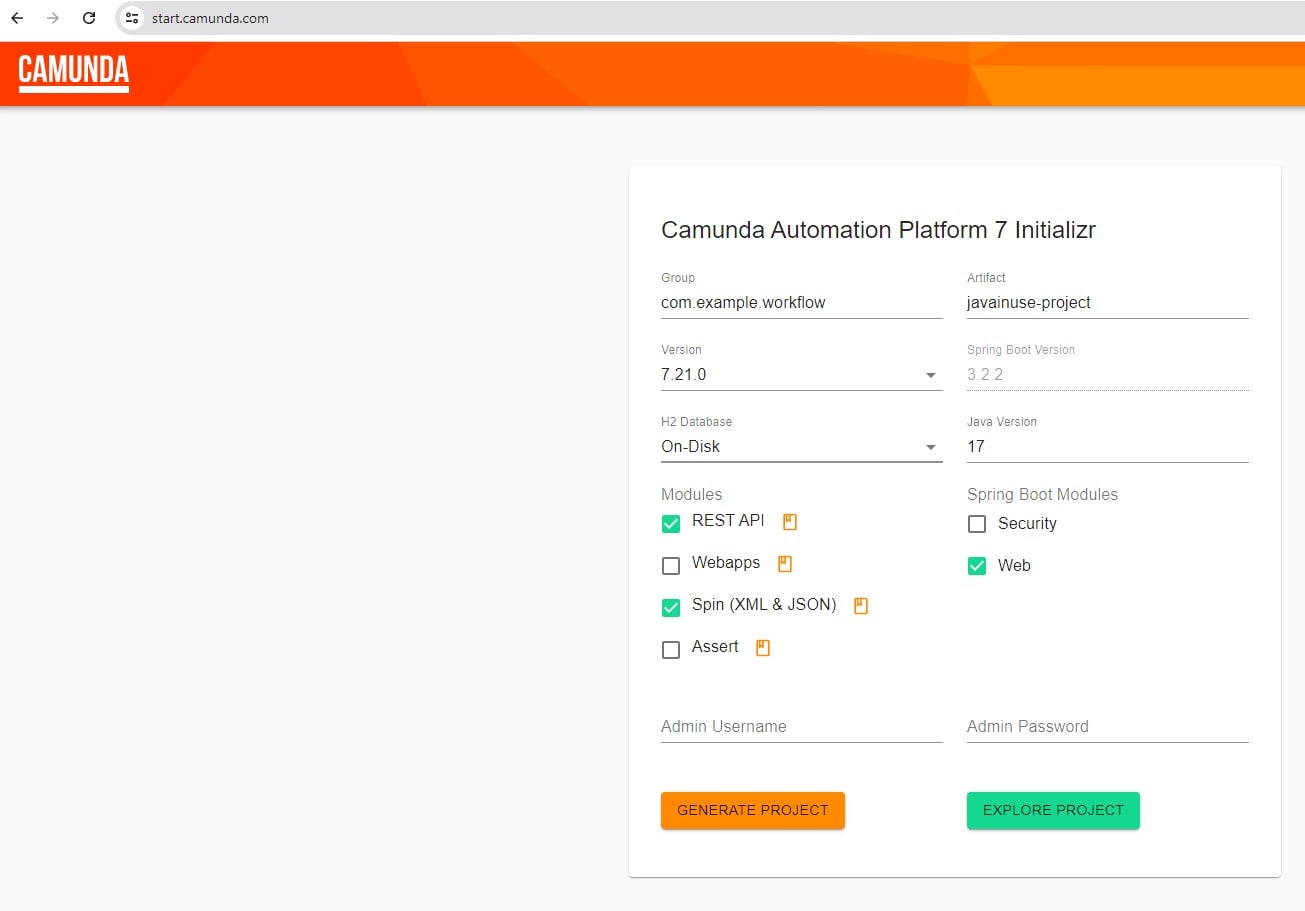 Spring Boot + Camunda BPMN camunda initializr