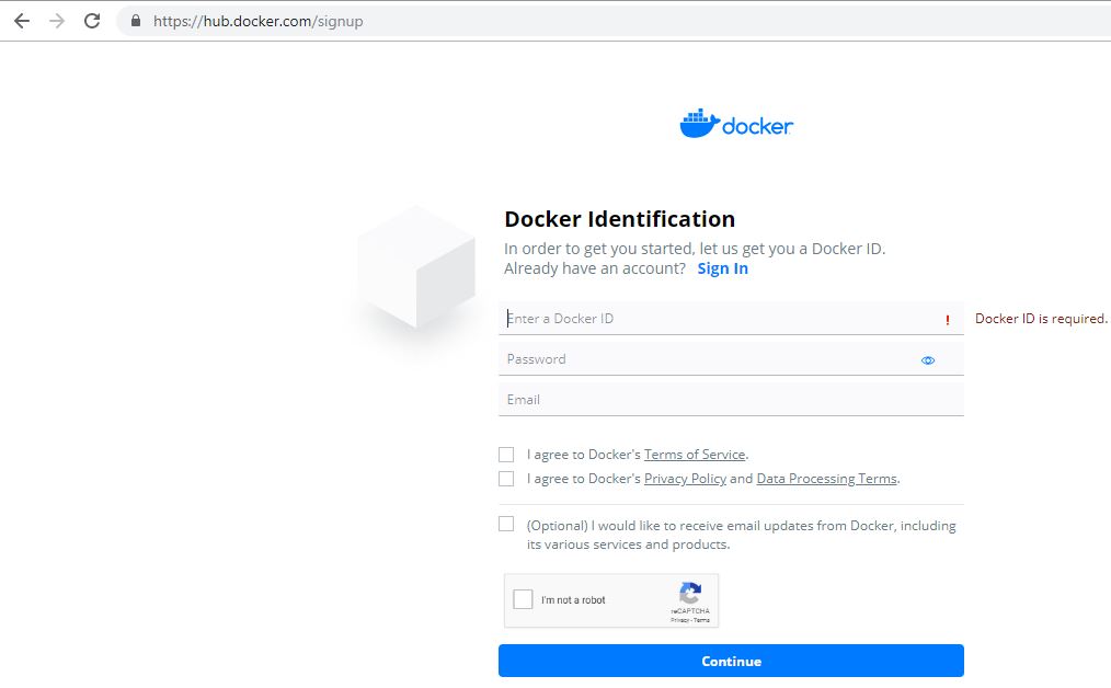 DockerHub SignUp Page