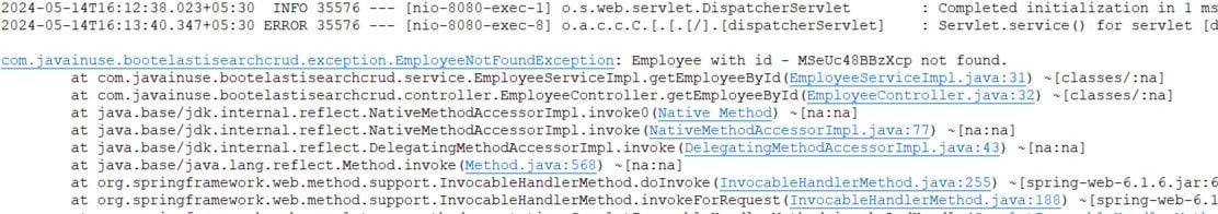 Spring Boot + Elasticsearch get employee resource not found exception