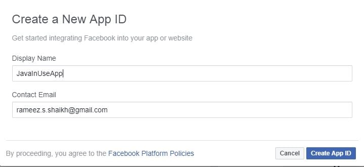 Facebook Developer New Application