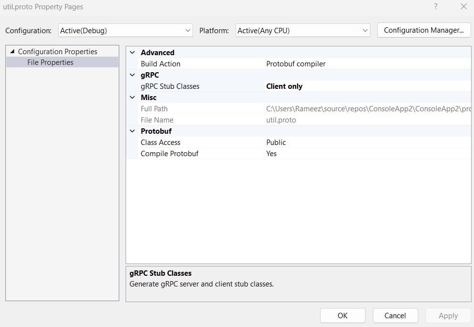 Visual Studio gRPC Client Console Project