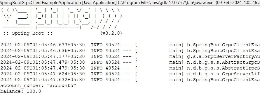 Spring Boot 3 + gRPC Unary Client Output