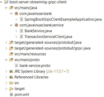 Bank Server Streaming gRPC client