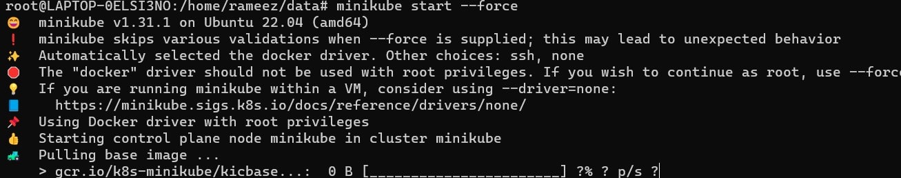 Minikube Kubernetes start with docker