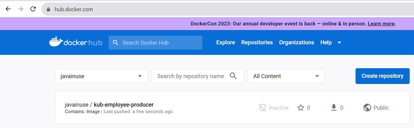 Kubernetes dockerhub image