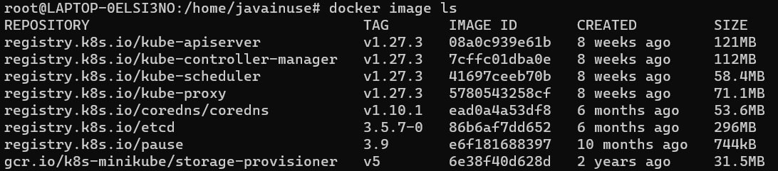 spring boot + minikube -kubectl docker image ls