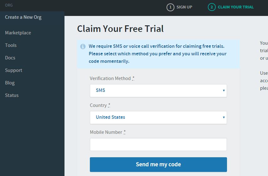 Pivotal Cloud Foundry Signup Trial