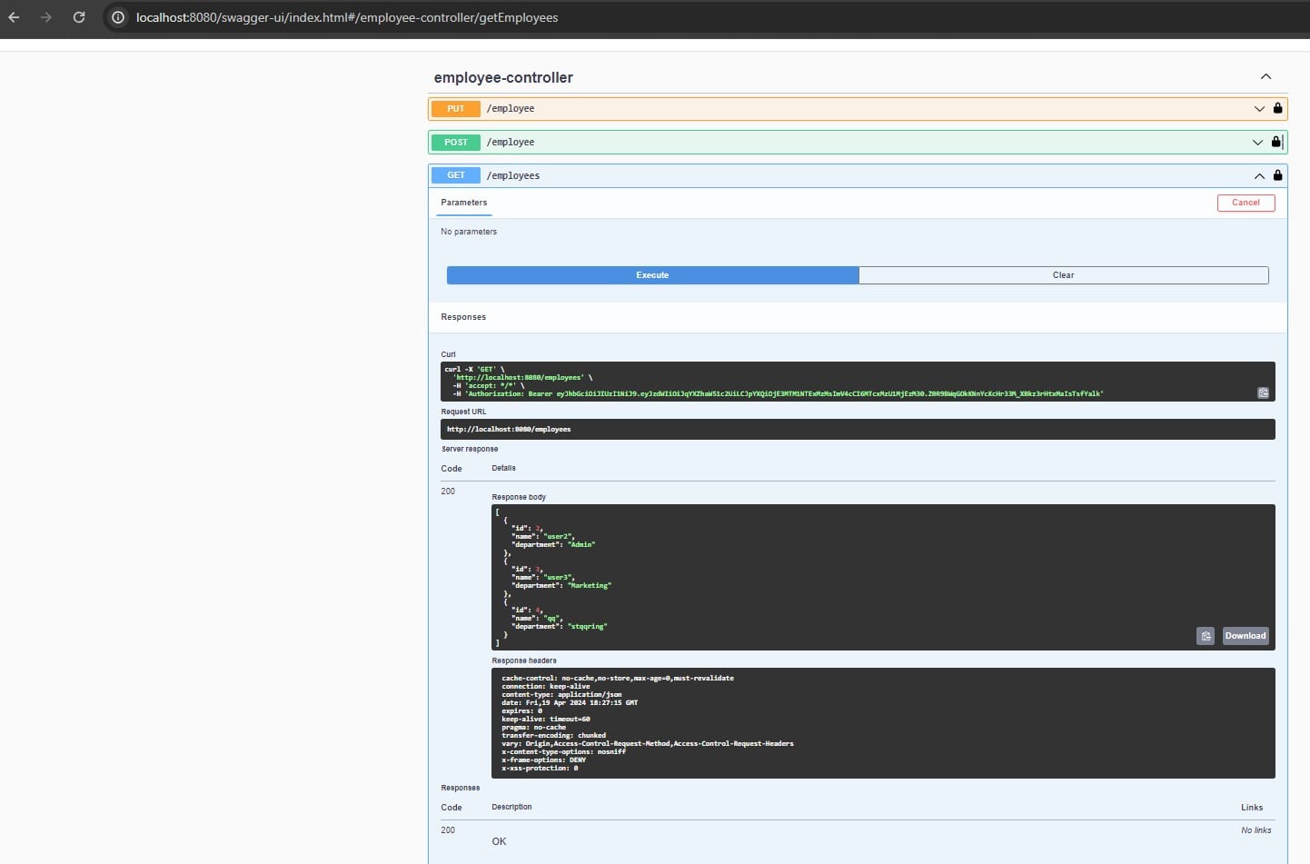 Spring Boot 3 security JWT authentication swagger get employees